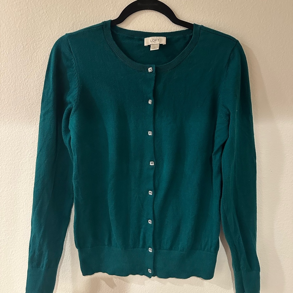 LOFT Jewel Button Teal Cardigan